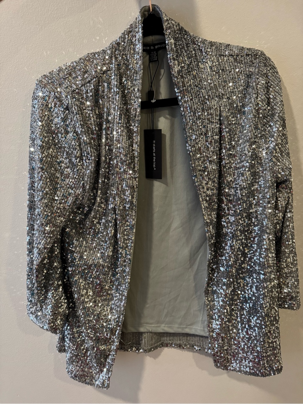 Cable & Gauge Silver Sequin Open-Front Blazer